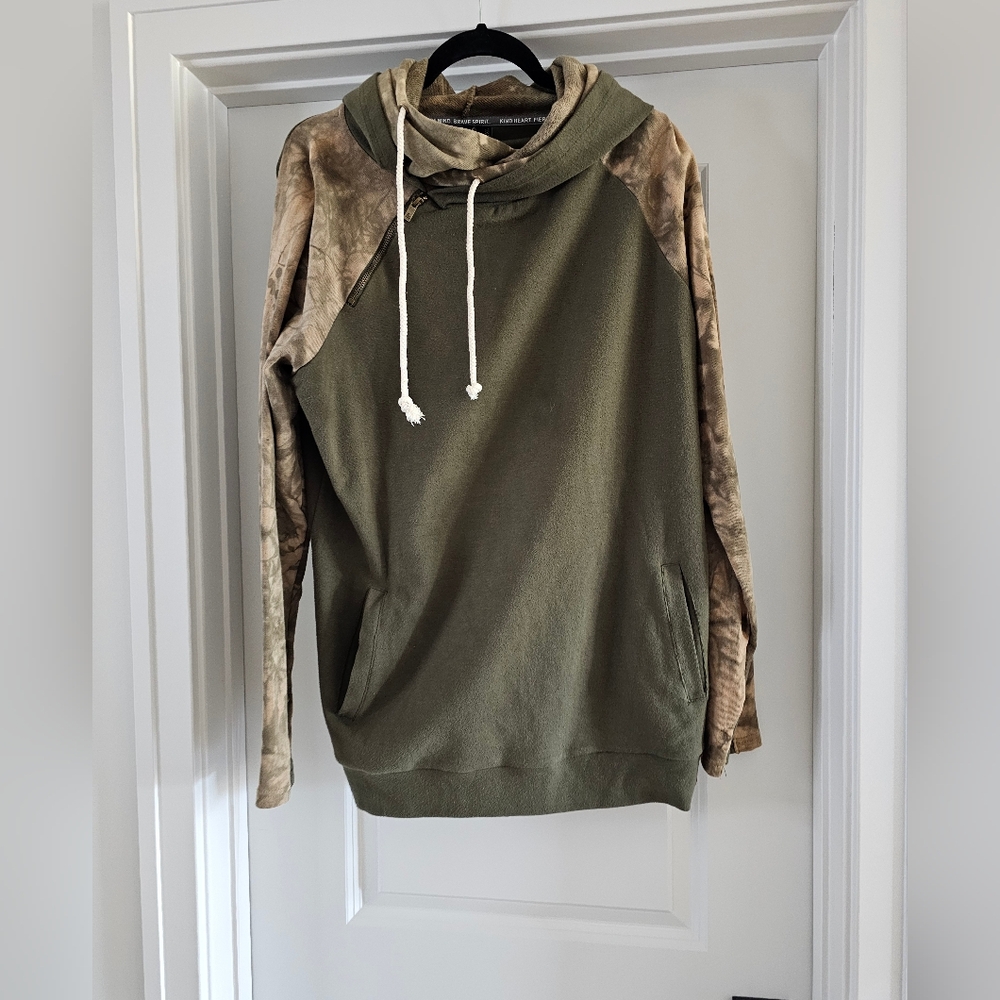 Olive Green and Tan Hoodie